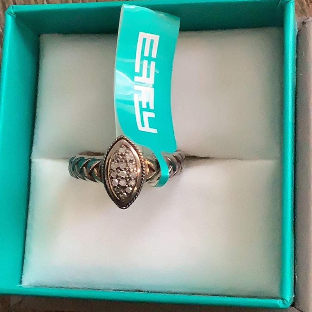 Effy 925 Sterling Silver and 18KP Yellow Gold Diamond Ring